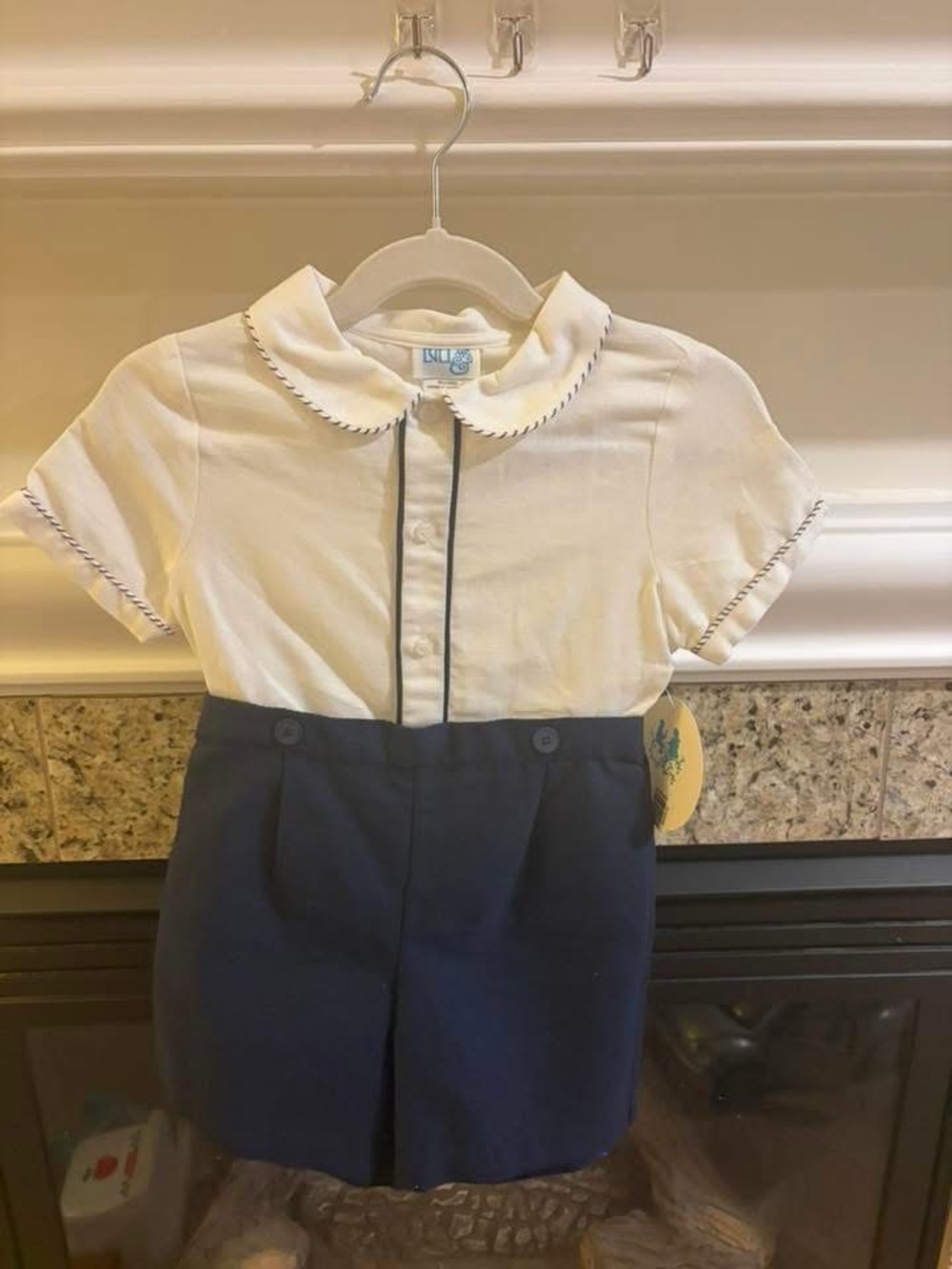 Toddler Two-Piece White Polo Top & Navy Shorts Set 3T